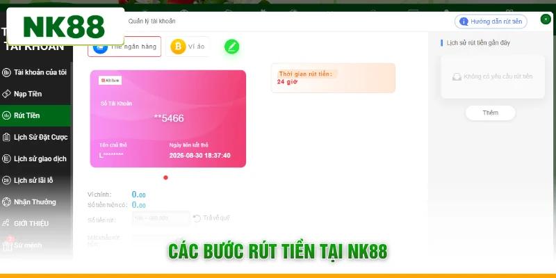 Các bước rút tiền tại NK88